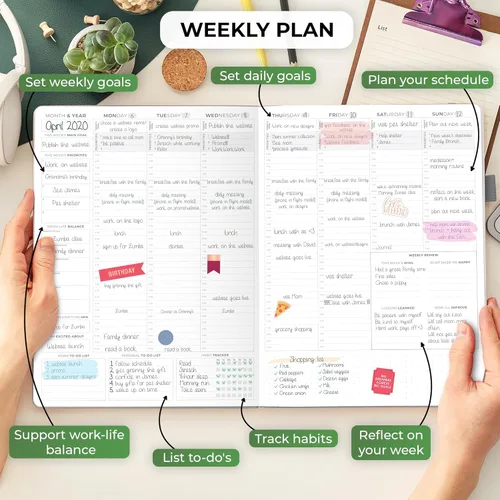 Miniatura 3 de Clever Fox Agenda PRO - Agenda semanal y mensual sin fecha con ranuras de tiempo, libro de citas y organizador diario, A4 (gris)