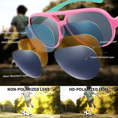 Miniatura 7 de FEISEDY Gafas de sol polarizadas de aviador para niños pequeños, marco flexible, lindo bebé niños niñas de 0 a 6 años de goma al aire libre B2789