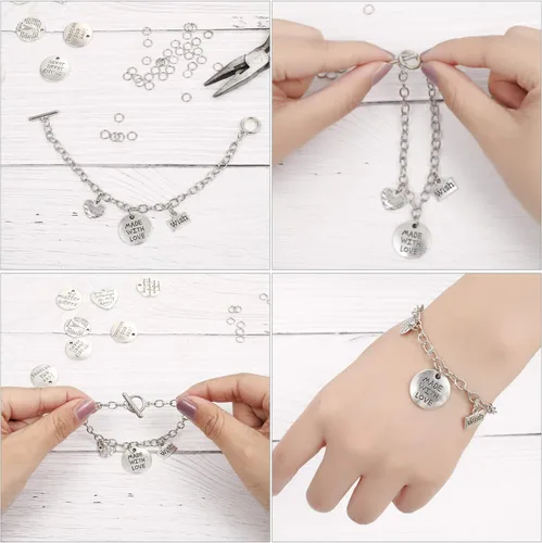 Miniatura 5 de Hicarer 12 pulseras de cadena de plata a granel con dijes de aleación de metal para hacer joyas, pulseras de eslabones chapados en cadena, kit