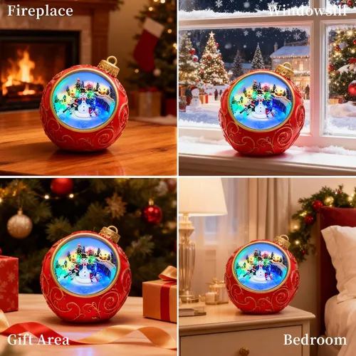 Miniatura 5 de Figuras musicales animadas de pueblo navideño de 6.3 pulgadas con muñeco de nieve giratorio de esquí y luces, temporizador automático de 6 horas