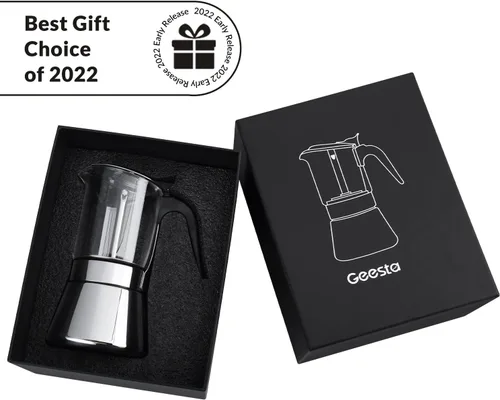 Miniatura 2 de Geesta Premium Cafetera de Espresso para Estufa con Tapa de Cristal - 4/6/9 Tazas - Cafetera de Acero Inoxidable - 240ml/8.5oz/6 tazas