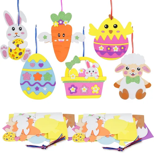 Miniatura 12 de Fennoral Paquete de 12 calcomanías de espuma con diseño de conejito para niños, para manualidades, manualidades, decoración de fiestas, regalos