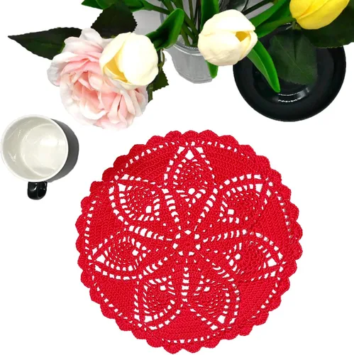 Miniatura 22 de Mantel Individual de Encaje de 11 a 12 Pulgadas Tapetes de Mesa Redondos Hechos a Mano Tapete de Ganchillo Cocina Vajilla Posavasos para Taza