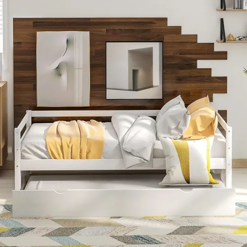 Miniatura 2 de Harper & Bright Designs Sofá cama convertible de tamaño individual con nido, juego de marco de metal que ahorra espacio en acabado blanco nítido