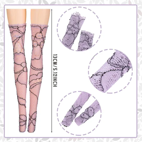 Miniatura 2 de Sotiff 10 pares de medias de encaje para muñeca hechas a mano, calcetines largos de Navidad, accesorios para muñecas de Navidad, leggings para ropa