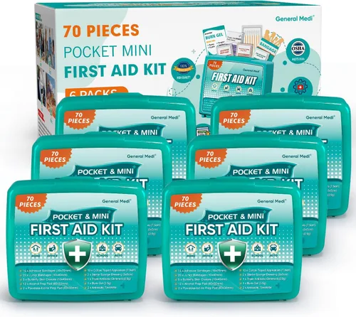 Miniatura 8 de Kit de primeros auxilios General Medi de 120 piezas con estuche duro - Incluye paquete frío instantáneo, manta de emergencia para viajes, hogar