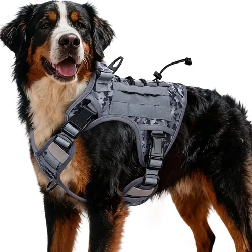 Miniatura 13 de Arnés táctico para perros grandes, chaleco reflectante ajustable sin tirones con sistema Molle, control de grado militar K9 para entrenamiento