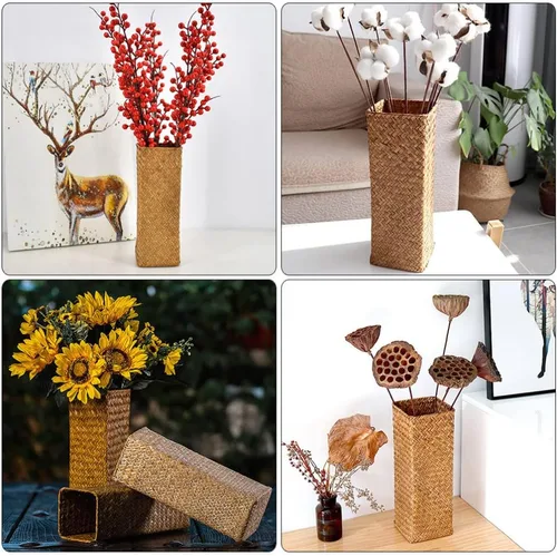 Miniatura 7 de Operitacx 2 botellas decorativas de jarrón tejido rústico para flores secas, decoración bohemia ideal para arreglos florales centros de mesa