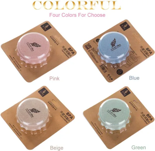 Miniatura 2 de Taza de camping plegable con tapa, plegable telescópica de trigo con paja, taza de agua plegable sin BPA para viajes al aire libre, color beige