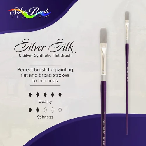 Miniatura 3 de Silver Brush Limited 8801-6 Silver Silk 88 - Pincel plano para acrílico, acuarela, gouache, tintas y tintes, tamaño 6, mango largo