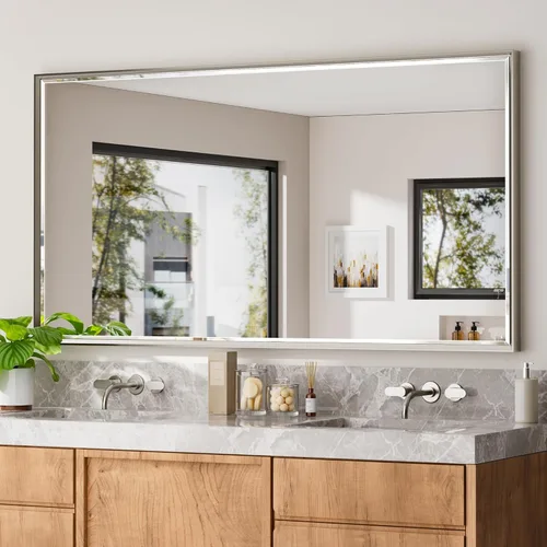 Miniatura 28 de Espejo de baño negro, espejo de baño biselado de 16 x 24 pulgadas para pared, espejo con marco negro antioxidante para decoración de baño, sala