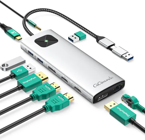 Miniatura 10 de GiGimundo LK10 - Estación de acoplamiento para portátil 10 en 1 con monitor doble, USB C Hub Dual 4K a 60Hz HDMI, 2 DP, 3 USB A, 100W PD, Ethernet