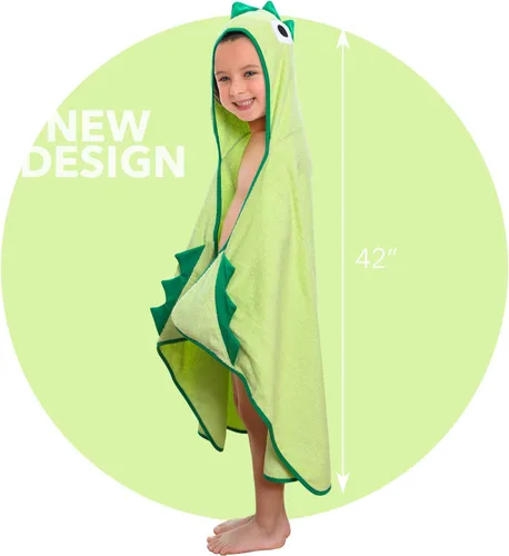 Miniatura 6 de Toalla con capucha prémium para niños, diseño de dinosaurio azul y amarillo para niños, ultra suave y extragrande, tela de toalla 100% de algodón