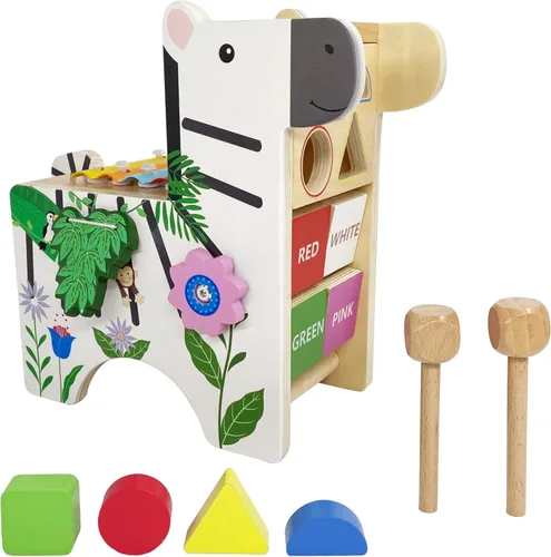 Miniatura 11 de Teamson Kids Juego de mesa de tren con 85 piezas, mesa de actividades de laboratorio de juego preescolar con trenes de madera, coches, ferrocarril