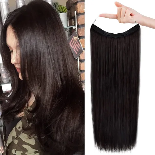 Miniatura 30 de REECHO - Extensiones de cabello con alambre invisible y con cintillo transparente, tamaño ajustable, clips seguros extraíbles, cabello lacio, diseño