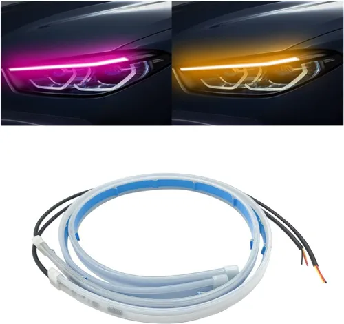 Tira de luz LED para faros delanteros, tubo de 24 pulgadas, flexible, DRL, luz diurna, impermeable, interruptor secuencial que fluye, lámpara de