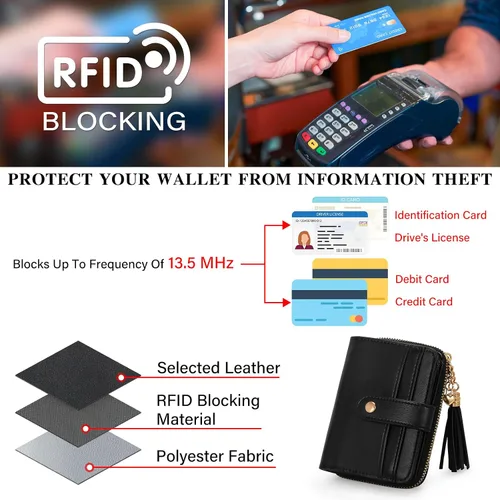 Miniatura 4 de oscaurt Cartera para mujer pequeña con bloqueo RFID, cartera de dos pliegues con tarjetero para tarjetas de crédito, ventana para identificación