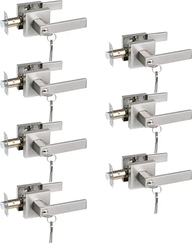 Miniatura 9 de USHTL01-SN-BK-6P - Manija cuadrada de privacidad para puerta de níquel cepillado sin llaves para dormitorio o baño, USHTL01-SN-BK-6P