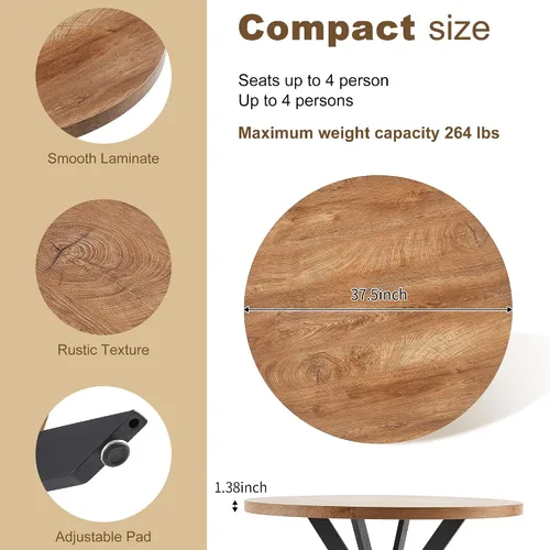 Miniatura 7 de NORDICANA Juego de mesa de comedor y sillas de 3 piezas, juego de mesa redonda de madera de ingeniería de 37 pulgadas con sillones de sherpa Negro