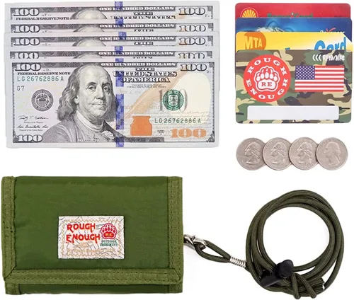 Miniatura 8 de Rough Enough - Cartera para niños con cordón para adolescentes y niños, con cremallera, monedero de nailon verde militar