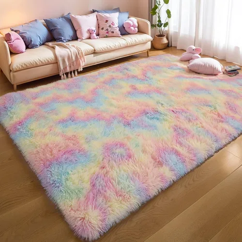 Miniatura 6 de KCHOWUA Alfombras Esponjosas y Peludas de Unicornio para Dormitorio de Niñas, 3x5 pies Lavable Antideslizante Alfombra de Área Shag Peluda para Sala