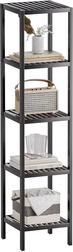 Miniatura 13 de SMIBUY Estante de almacenamiento para baño, organizador de bambú de 4 niveles, estantería multifuncional para sala de estar, dormitorio, cocina Negro