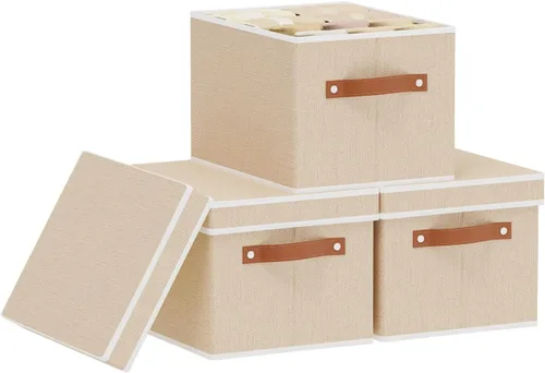 Miniatura 22 de Contenedor de almacenamiento plegable, caja de almacenamiento de 10.2 x 7.8 x 6.7 pulgadas con tapa, organizador de armario para organizar con asas