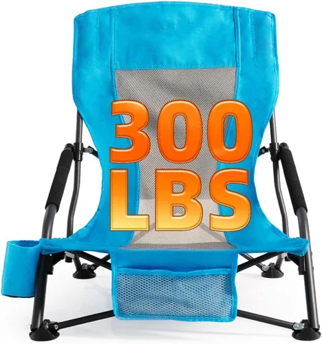 Miniatura 3 de Silla de playa plegable portátil para adultos, juego de 2, silla ligera con respaldo bajo con soporte para tazas y bolsillo de almacenamiento, silla