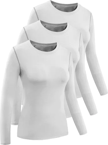 Miniatura 42 de CADMUS Paquete de 1 o 3 camisetas de entrenamiento de manga larga para mujer, camiseta de compresión de ajuste seco para correr