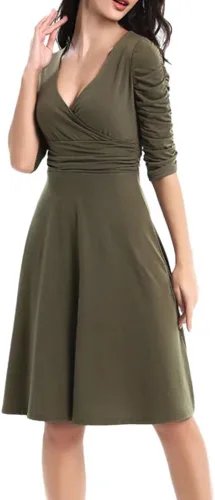 Miniatura 3 de Vestido cruzado de media manga con cuello en V para mujer