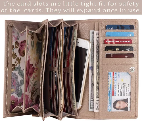 Miniatura 16 de Mou Meraki - Billetera o bolsa de mano de cuero genuino, con bloqueo de seguridad RFID, con escudo contra el robo de identidad, para mujeres