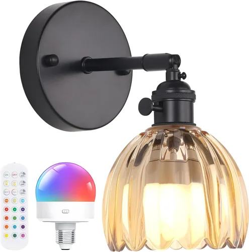 Miniatura 44 de Shenmoyl Aplique de Pared Vintage Operado por Batería con Linda Campana de Vidrio Tulipán Verde, Recargable Inalámbrica, Luz de Pared con Control