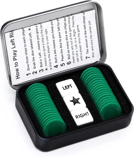 Miniatura 8 de Bilywey - Juego de dados izquierda-derecha-centro con 3 dados + 36 fichas negras (negro)