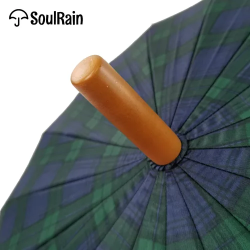Miniatura 34 de SoulRain Paraguas de palo de 16 varillas de 48 pulgadas, apertura automática, color sólido, moderno y simple, mango de madera clásico de arco