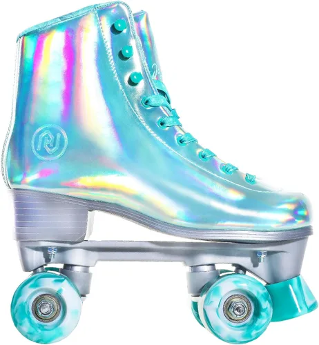 Miniatura 8 de JajaHoho Patines roller para mujeres, patines holográficos, patines de cuatro ruedas de doble fila brillantes para niñas al aire libre (verde)
