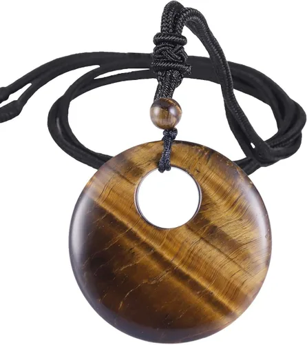 SUNYIK Collar con colgante de moneda de la suerte para mujeres y hombres, joyería de amuleto de cristal curativo unisex, forma redonda de dona,