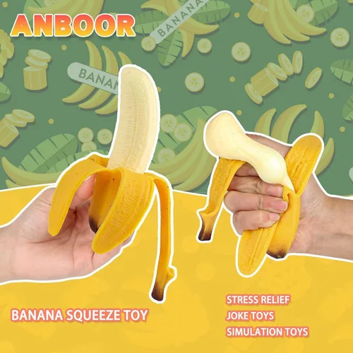 Miniatura 2 de Anboor Juguetes Squishies de Plátano, Juguete Pelota Antiestrés de Plátano Elástica, Juguete Sensorial de Simulación de Plátano para Aliviar