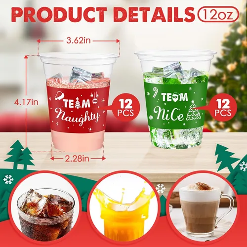 Miniatura 2 de Rtteri 24 vasos de plástico desechables de 12 onzas para decoración de fiestas de Navidad, cerveza, bebidas, aperitivos