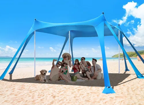 Miniatura 9 de Osoeri Beach Tent, Camping Sun Shelter UPF50+ with 8 Sandbags, Sand Shovels, Ground Pegs & Stability Poles, Outdoor Shade Beach Canopy for Camping