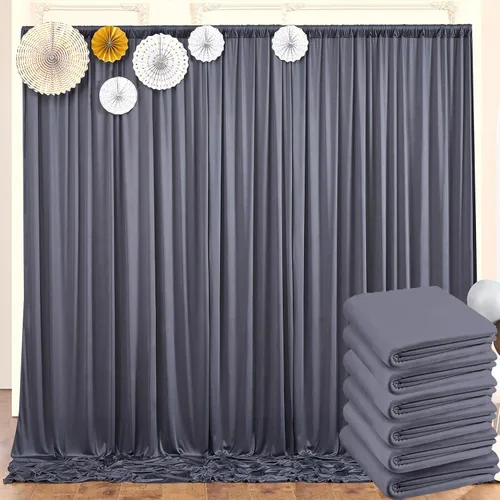 Miniatura 57 de Cortinas de telón de fondo granate de 10 pies x 10 pies sin arrugas para fiestas, 2 paneles de cortinas de telón de fondo de poliéster sedoso