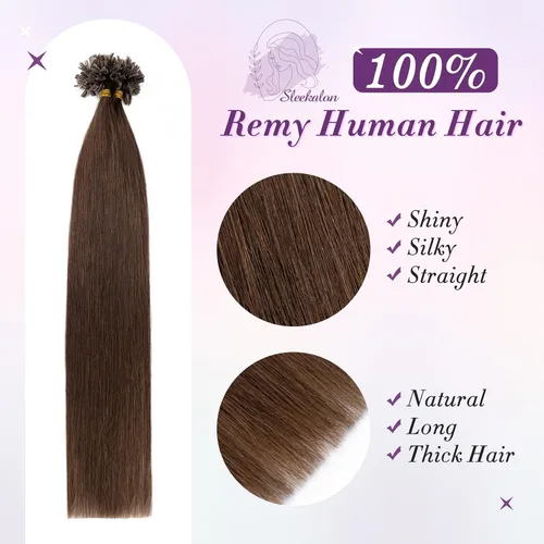 Miniatura 3 de Extensiones de cabello humano con punta en U, con queratina de fusión caliente, extensiones de cabello humano real, extensiones de cabello Remy
