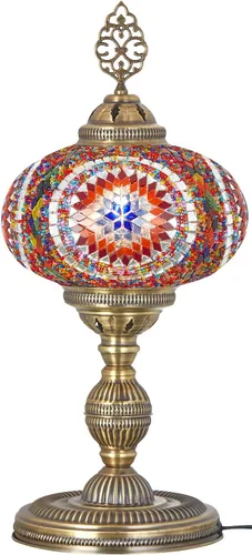 Miniatura 2 de DEMMEX Lámpara de mesa de mosaico marroquí turco XXL con globo de tamaño más grande de 10 pulgadas, pantalla de lámpara bohemia de mesita de noche