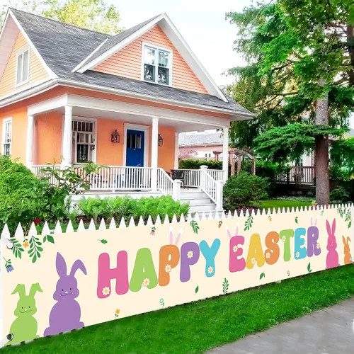 Miniatura 4 de KatchOn, Cartel de feliz Pascua para exteriores – Extra grande de 120 x 20 pulgadas Decoraciones de Pascua al aire libre para el hogar