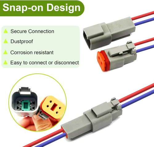 Miniatura 5 de Kit de Conectores Deutsch de 2 Pines 10 Juegos, Kit de Conector DT Gris, Conectores de Cable Impermeables para Automóviles de 2 Pines, Kit