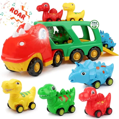 Nicmore Juguetes para niños pequeños, camión de dinosaurios para niños: juguetes para niños de 2, 3, 4, 5 años, camión transportador de dinosaurios