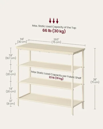 Miniatura 3 de VASAGLE - Zapatero organizador de 4 niveles para entrada y armario, con capacidad para 9-12 pares de zapatos, 3 estantes de tela, estructura