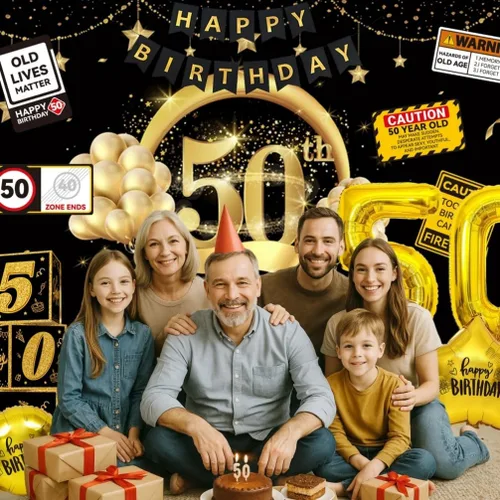Miniatura 5 de Decoraciones de fiesta de cumpleaños 50 a 50 años, suministros de fiesta para hombres con kit de guirnalda de globos, telón de fondo de cumpleaños