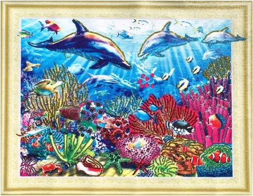 Ezzo Kit de pintura de diamante 5D para adultos y niños, juego de arte de bricolaje por números de 20 x 16 pulgadas (delfín)