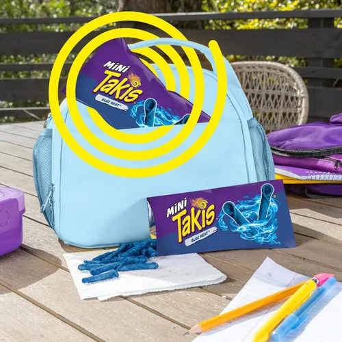 Miniatura 4 de Takis Blue Heat Mini - Paquete múltiple de 25 unidades / 1.23 onzas, tamaño bocado, sabor a chile picante, chips de tortilla enrollados
