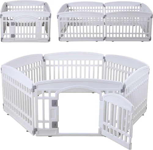Miniatura 11 de Corralito plegable para mascotas, puerta para perros, plástico resistente, corral de ejercicio para cachorros, cerca para mascotas pequeñas, jaula